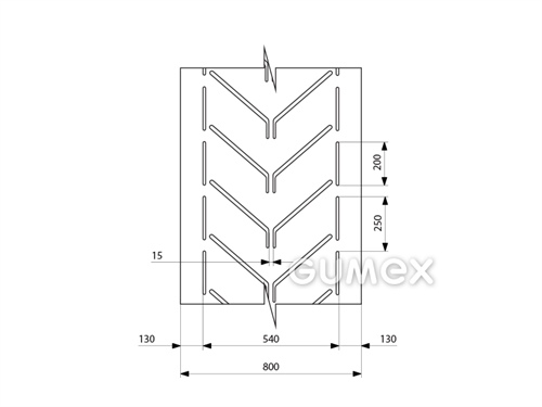 Gumový dopravníkový pás oderuvzdorný EP 400/3 AA CHEVRON profilový, 3vl, hrúbka 10mm, šírka 800mm, profil A54, krytie 3,5+1,5, ťažšie zaťaženie, obrusivosť max. 120mm3, -25°C/+60°C, čierny